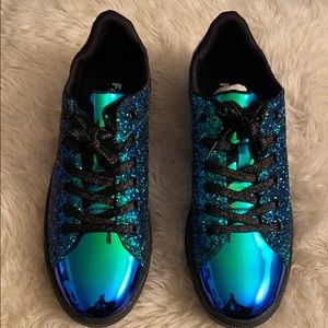Blue green sparkly holographic sneakers